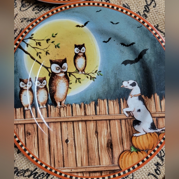 🛒🛍️💥Vintage oneida pumpkin hallow set of 4 dessert /salad plates w/box - Picture 7 of 12